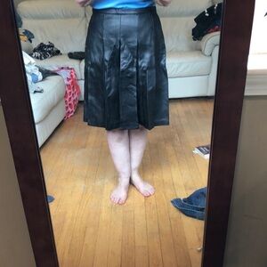 St. John Couture black leather pleated skirt